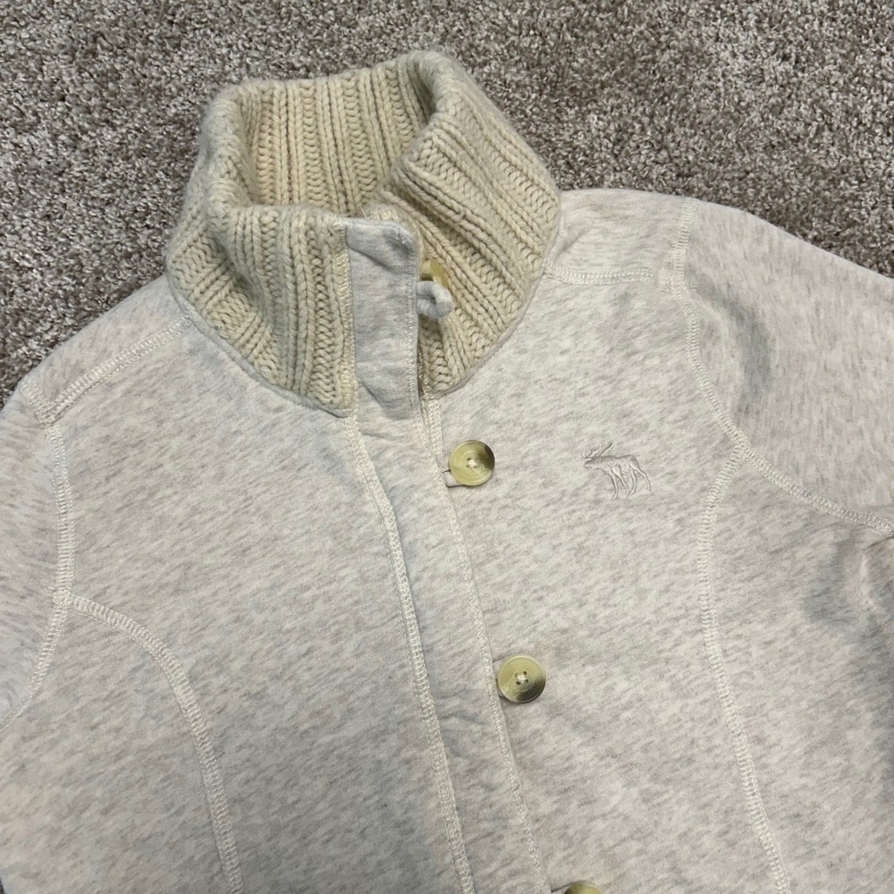 Abercrombie & Fitch Oatmeal Fleece Funnel Neck Sweatshirt Jacket Women Large